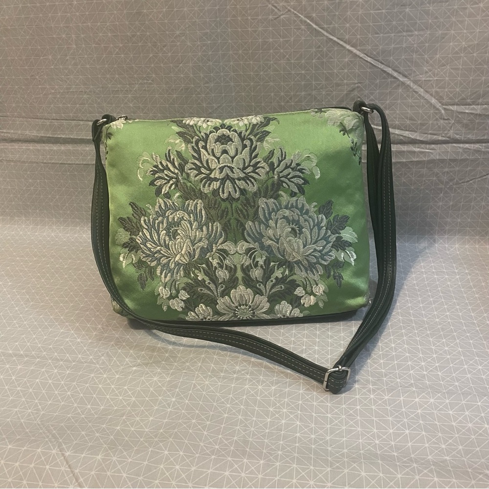 NWOT Seda Embroidered Satin & Leather Crossbody Bag